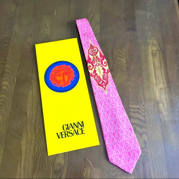 Versace Pink Silk Tie - Picture 1 of 4